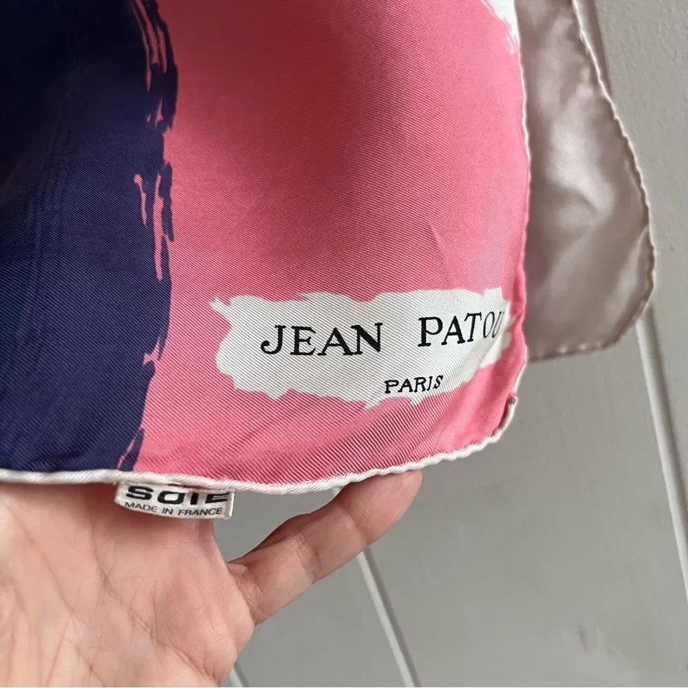 Vintage Jean Patou Womens Scarf Silk Watercolor Abstract Pink Multi